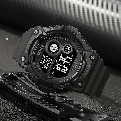 Часы мужские спортивные наручные Skmei 2017 (Черный с черным циферблатом) - фото 5