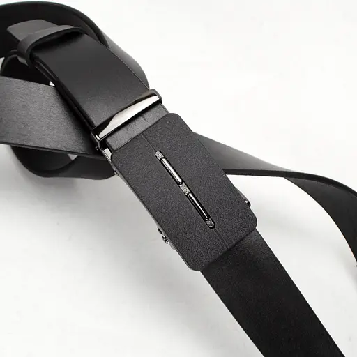 Ремень кожаный мужской черный на автомате SF-3416 (130 см) - фото 3