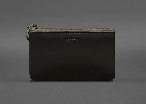 Кожаная монетница / мини-косметичка 3.0 темно-коричневая краст - фото 1