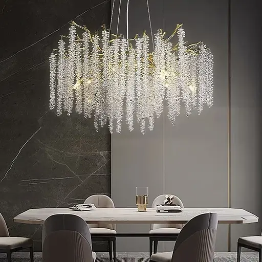 Вишукана підвісна золота люстра з кришталевим камінням 100 см Line F Арт. 33001-1000 GD - фото 1