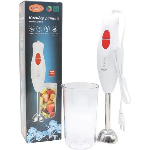 Ручний блендер Bitek BT-323 металева насадка з нержавіючої сталі 2 швидкості 300 Вт Білий - фото 1
