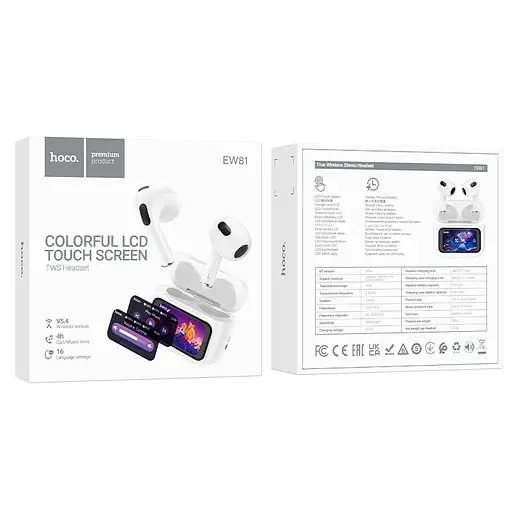 Бездротові навушники Hoco EW81 Elegant true wireless touch screen BT headset, BT5.4, 30mAh, 300mAh, 4h, white - фото 2