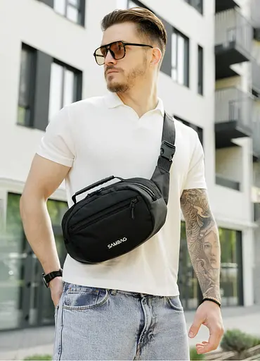 Сумка через плечо бананка Sambag Flex черная тканевая 30×17×10 см (85351065m) - фото 1