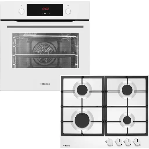 Комплект Hansa духовка электрическая + эмалированная газовая поверхность белый