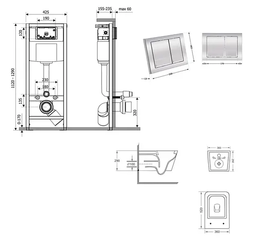 Набір Q-tap Nest 4 в 1 підвісний унітаз Crow Ultra Quiet 520x360x290 + комплект інсталяції QT05335172W48187 - фото 8
