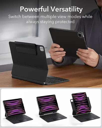 Защитный чехол для iPad Pro 12.9 с клавиатурой, магнитная поддержка, легко устанавливается, вертикальные/приподнятые режимы для iPad - фото 4