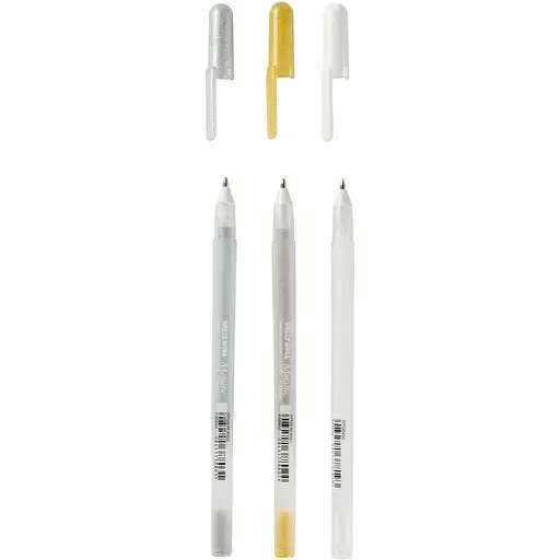 Набор гелевых ручек Sakura Metallic Золото-Серебро-Белая 3шт. - фото 5