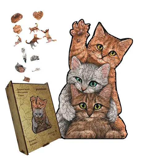 Пазл деревянный Кошачьи Забавы, А4, Картонная коробка 100 элементов