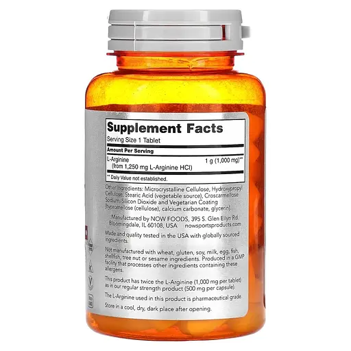 Аргинин NOW Sports L-Arginine 1000 mg Double Strength, 60 таблеток - фото 2