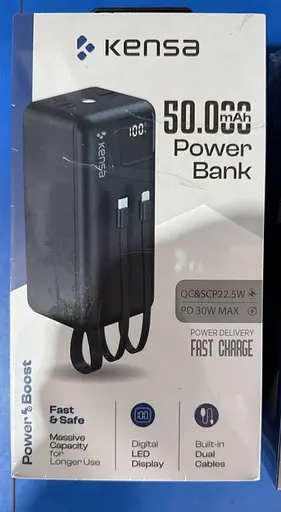 Мощный портативный PowerBank с дисплеем 50000 mAh внешний аккумулятор быстрой зарядки со встроенными кабелями 22.5W Черный - фото 5