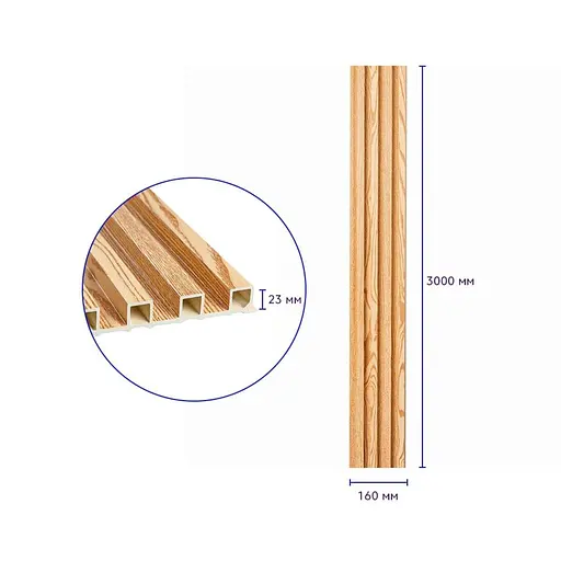 Рейка декоративна Wall Sticker WPC стінова 3000х160х23 мм Сосна SW-00001526 - фото 3