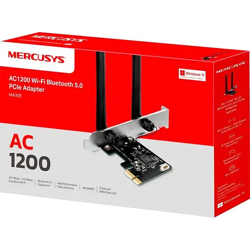 WiFi-адаптер Mercusys WiFi MA30E AC1200, PCI-Express x1, BT5.0 (MA30E) - фото 2