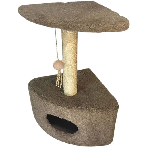 Дряпка Природа Д11у для котів кутова з будкою бежева 39x39x65 см [CD] - фото 2
