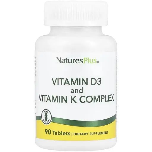 Вітамін D3 і K2 Natures Plus Vit D3 + Vitamin K Complex, 90 таблеток для підтримки кісток