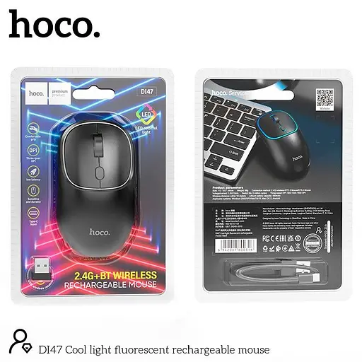 Миша Hoco DI47 Cool світло-флуоресцентна акумуляторна миша 2.4G / BT чорна - фото 2
