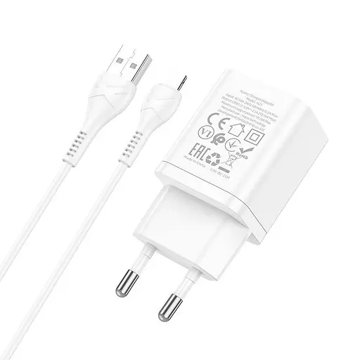 Набір блок і кабель Hoco N25 Maker + Lightning Cable dual port 2USB 2.1A білий - фото 3