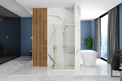 Душевая кабина Rea Punto 90x90 gold раздвижная REA-K6440, Универсальная, прозрачная, золотая - фото 4