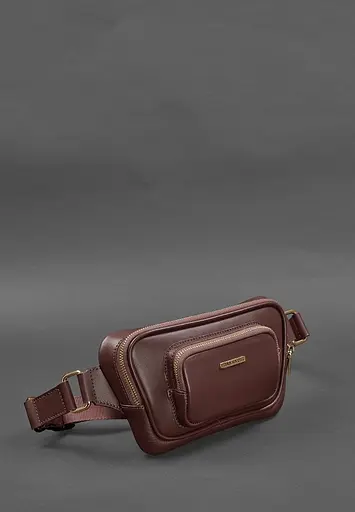 Шкіряна поясна сумка-бананка Трапеція бордова - фото 2
