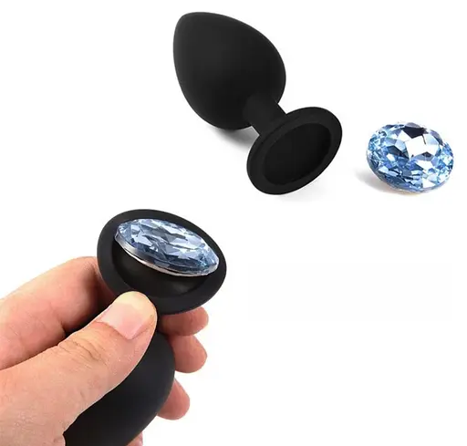 Анальна пробка з кристалом, чорна анальна пробка, анальна пробка зі стразою маленька S - фото 11