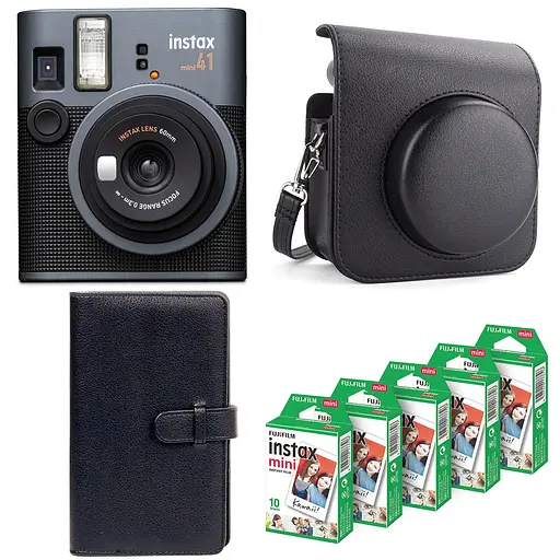 Подарунковий набір Фотоапарат Fujifilm Instax Mini 41 Фотопапір 50 шт. Чохол Фотоальбом на 108 фото чорний
