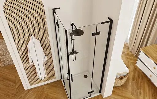 Душевая кабина Rea Hugo 100x100 black двойная REA-K6602, Черный матовый, Универсальная, прозрачная - фото 5