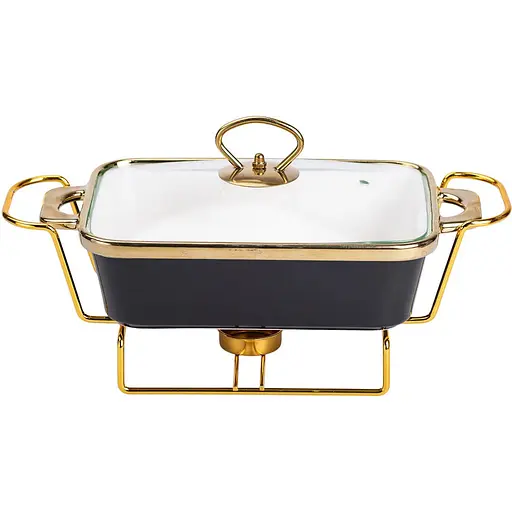 Мармітниця Yiwu  порцелянова прямокутна 1 л з підставкою та скляною кришкою чорна HTJ-1001 - фото 1