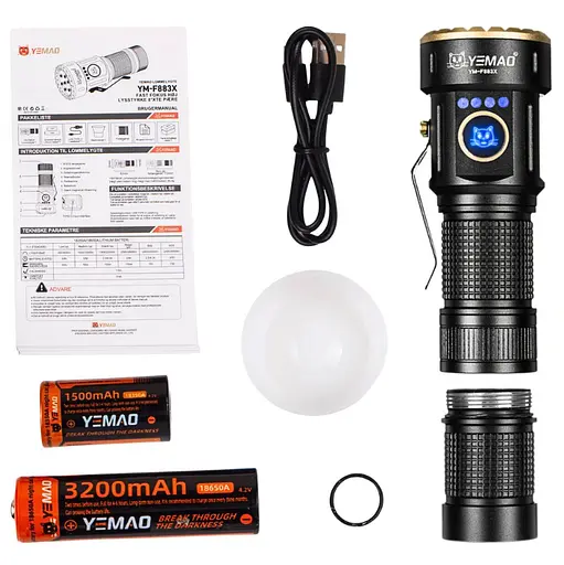 Тактический фонарь YEMAO YM-F883X мощный LED Zoom USB - фото 5