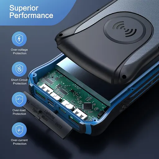 Сонячний зарядний пристрій S18 Ver Wireless Charging 30000mAh (3 входи + 3 виходи) + ліхтар - фото 5