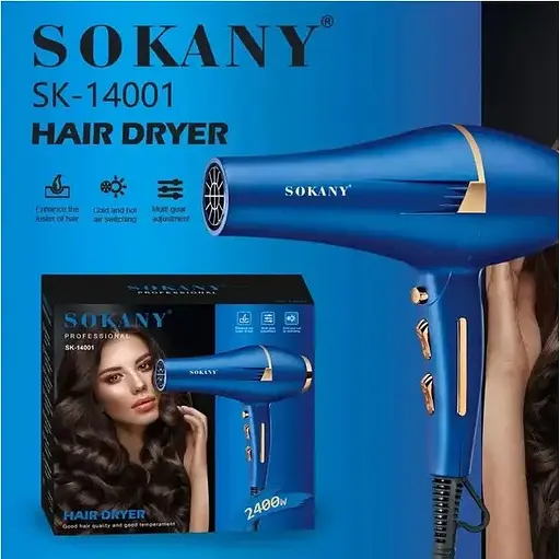 Фен стайлер Sokany SK-14001 для укладання волосся з 2 вузькими концентраторами Дифузор 2400Вт Синій - фото 3