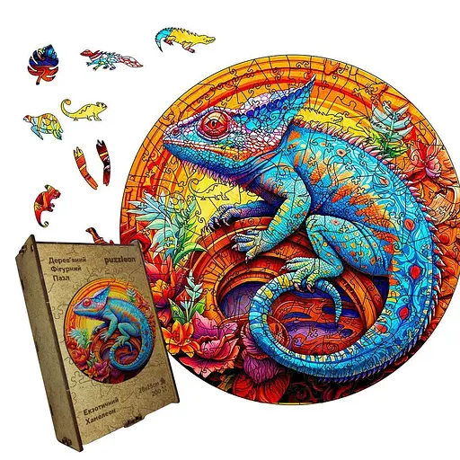 Пазл деревянный Экзотический Хамелеон, А5, 35 элементов, Деревянная коробка