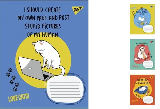 Зошити учнівські 18 аркушів лінія. 1В Love cats, 25 шт. в упаковці