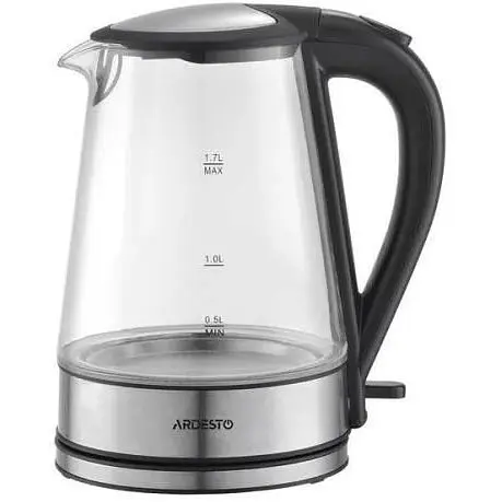 Электрочайник Ardesto EKL-F110, серебристый/черный, 2150W, 1.7 л, дисковый, стеклопластик, индикатор уровня воды - фото 1