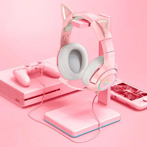 Накладні навушники Onikuma Gaming CAT with LED K9 7.1, USB, 2x3.5mm, 2.2m, pink - фото 12