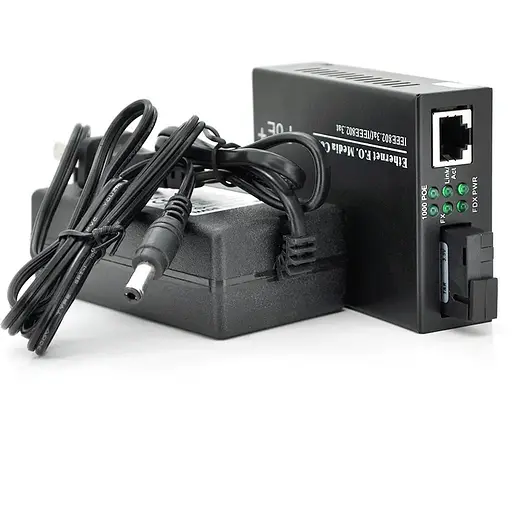 Медіаконвертер POE, FT-1G1EPS-20, SC 20km, Fast Ethernet 10/100/1000 Мбит/с, + блок живлення 48В, 2,5А (0 +70 ° C), + перехідник, Q60