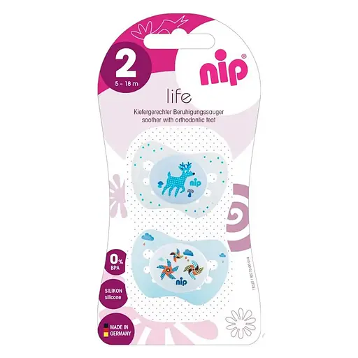 Уцінка. Пустушка Nip Чудове життя № 2, силіконова, 5-18 міс., 2 шт., білий з блакитним (31302) - фото 1