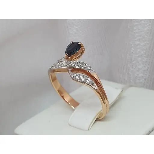 Золотое кольцо с бриллиантами и сапфиром. RS6194K 18 - фото 4