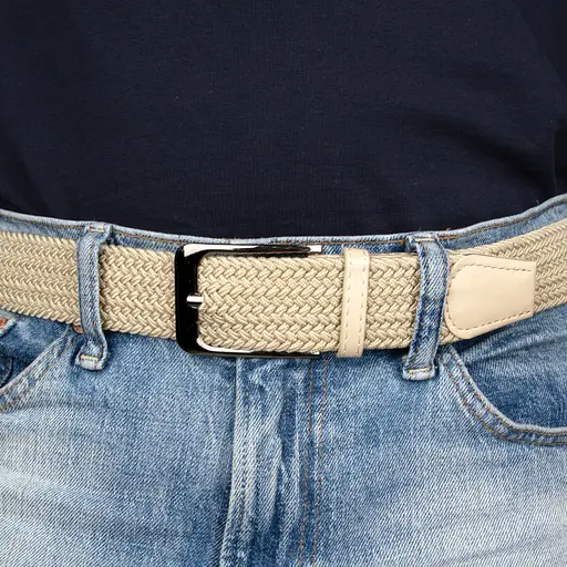 Ремінь гумка чоловічий PS-40044 (130 см) бежевий плетений - фото 5