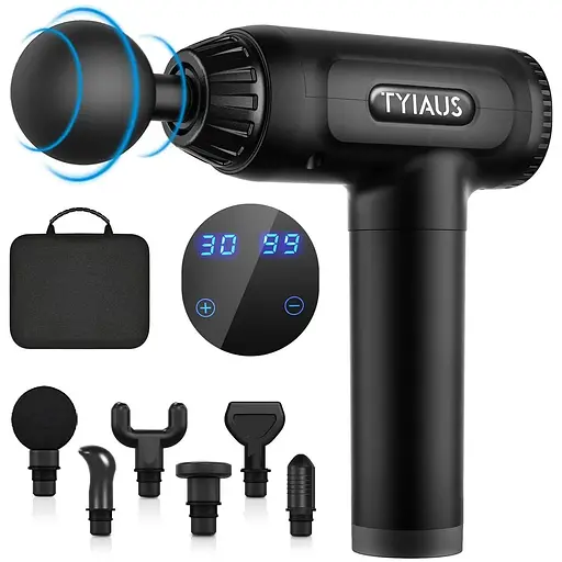 Пістолет для масажу м'язів TYIAUS перкусійний 30 регульованих швидкостей 6 головок
