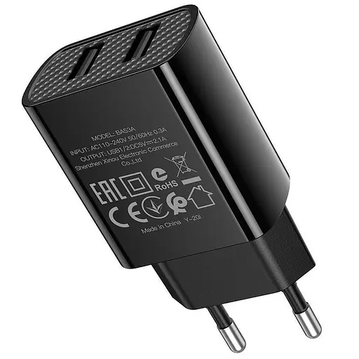 Зарядний набір Borofone BA53A 2 USB-блок з кабелем Micro-USB чорний - фото 2