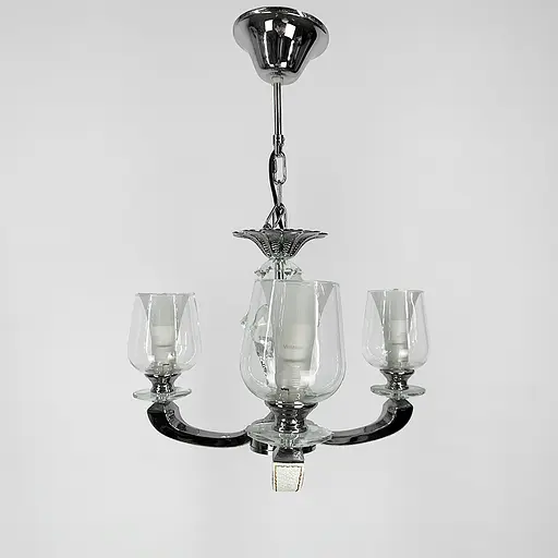 Люстра на 3 подвійних плафони із елементами білої екошкіри Line.F S 865/3 WT - фото 7