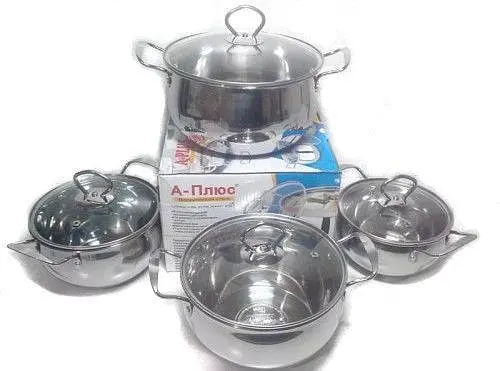 Універсальний набір каструль А-Плюс 2061, 4 шт. з нержавіючої сталі з антипригарним покриттям та кришками - фото 3