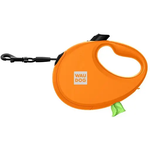Повідець-рулетка для собак Waudog R-leash з контейнером для пакетів, світловідбивна стрічка, S, до 12 кг, 3 м, помаранчевий