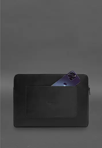 Кожаный чехол BlankNote для ноутбука на молнии с хлястиком и карманом Черный - фото 3