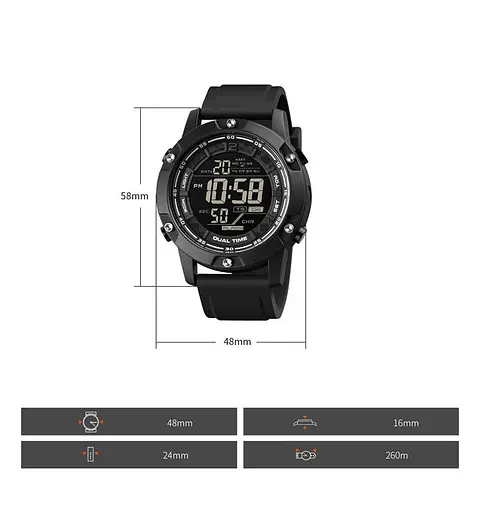 Мужские спортивные наручные часы Skmei 1762 водонепроницаемые (Черные) - фото 8