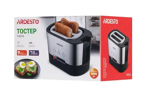 Тостер Ardesto T-K210, Steel Black, 1000W, 2 тости, 2 відділення, 10 режимів підсмажування, автоцентрування, кнопка скасування приготування, підігрів, підсвічення кнопок управління, функція додаткового підйому - фото 6