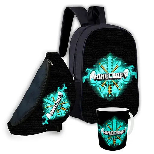 Набор детский Майнкрафт Крипер "Minecraft" рюкзак 36х27см сумка-бананка, кружка с принтом для мальчика (01554)