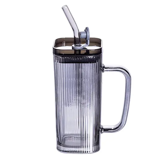 Кружка скляна з кришкою та трубочкою 280 (мл) Yiwu HP-19-52