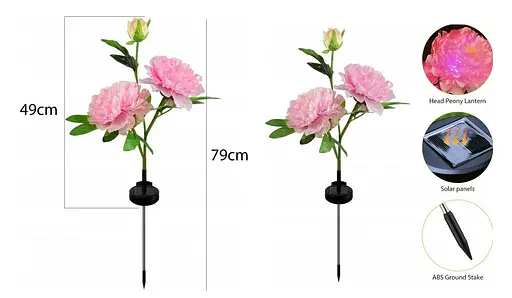 Світильники Sun Lamp садові на сонячних батареях для вуличних квітів Півонія рожевий 2 шт - фото 2