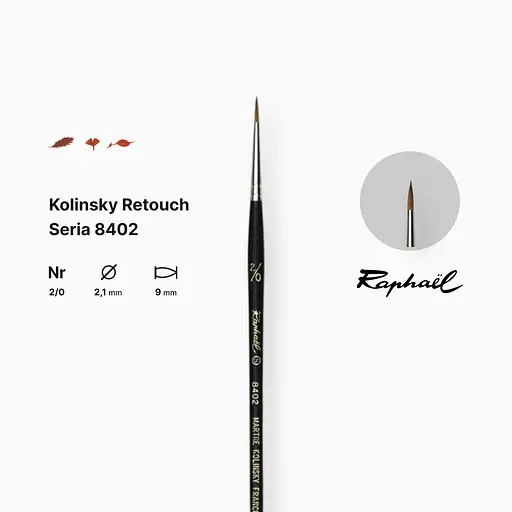 Кисть колонок круглая Raphael Kolinsky Retouch, №2/0, для ретуши, короткая ручка - фото 2