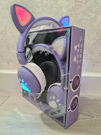 Беспроводные детские наушники CAT ВК-1 с кошачьими ушками и LED подсветкой, подарочные светло-фиолетовые - фото 7